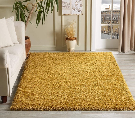 LARGE Ochre Yellow Rugs for Living Room Moroccan Modern Distressed Carpet Mat 