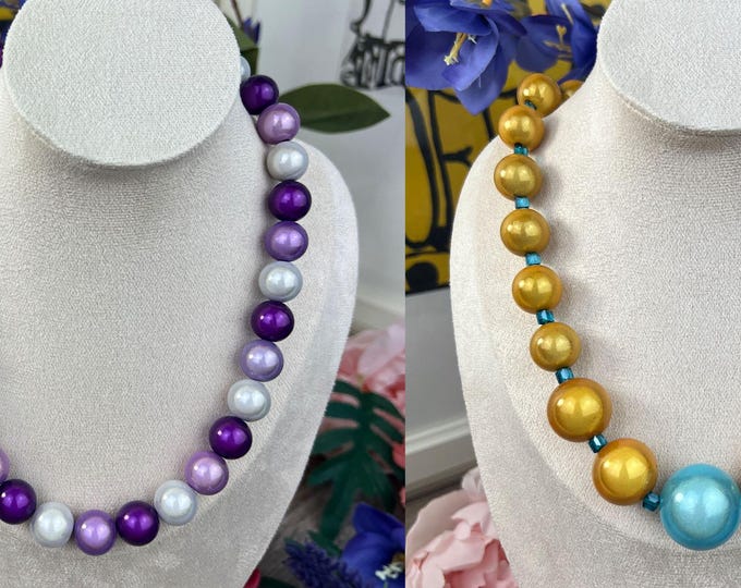 Polaris pearls ladies necklace, magnetic clasp, handmade jewellery, ideal birthday gift for her, unique piece, yellow, purple, green