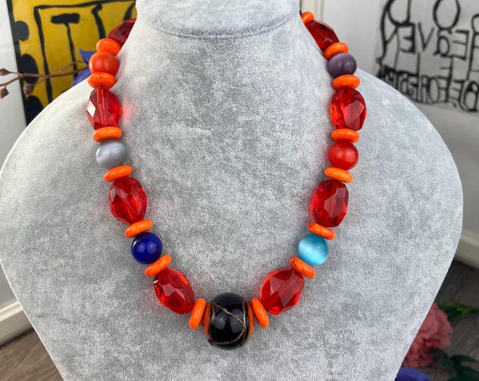 Women's Cat's Eye Necklace with Murano Glass Beads, Howlite Discs, Glass Crystals, Handmade Elegant Jewelry, Birthday Gift for Her