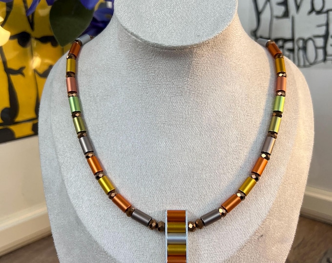 Women's necklace aluminum anodized rollers gold silver rainbow, unisex, U-rail pendant, necklace silver, rollers Ø6, clasp S-hook,