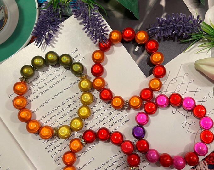 Women's Polaris bead bracelet green, Miracle Beads 14 mm colorful made of beautiful bright 3D beads, striking bracelet, rose yellow color