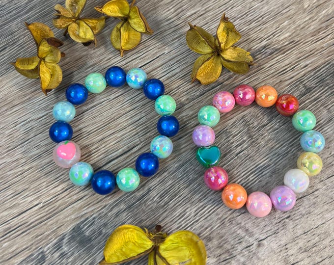 Magic Pearl Women's Bracelet Rainbow, Miracle Beads 14 mm, colorful, beautiful beads, eye-catching, various lengths, vibrant, heart, blue