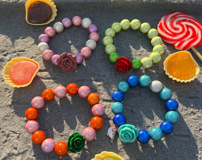 Polaris pearl bracelet Miracle Beads 14 mm beautiful bright colors beautiful bright 3D pearls Striking bracelet with rose in red turquoise