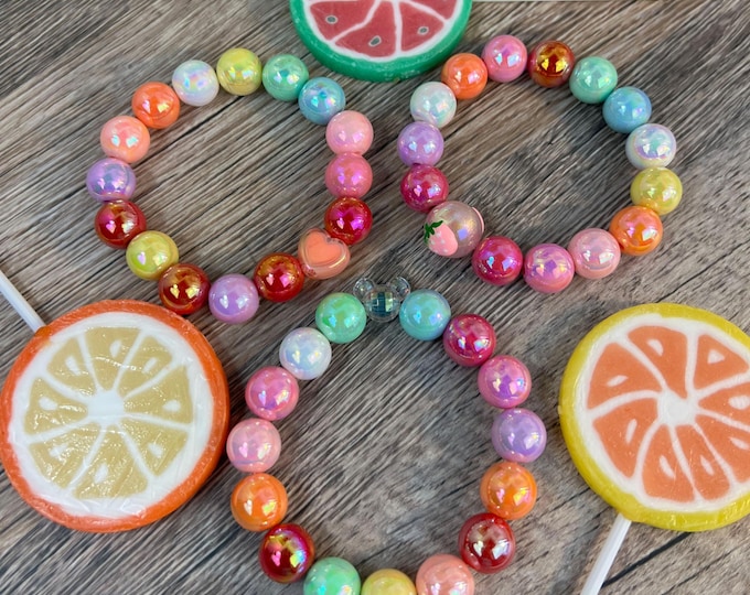 Polaris Pearls Women's Bracelet Rainbow, Miracle Beads 14 mm, colorful, beautiful 3D pearls, striking, length selection, colorful, heart, pink