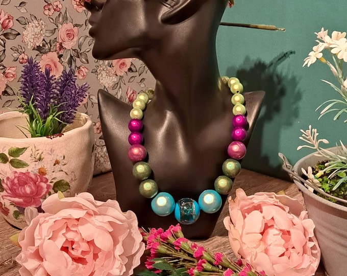 Polaris Pearls Women's Necklace, Murano Glass Pearl, Magnetic Clasp, Handmade Jewelry, Ideal Birthday Gift for Her Unique Piece