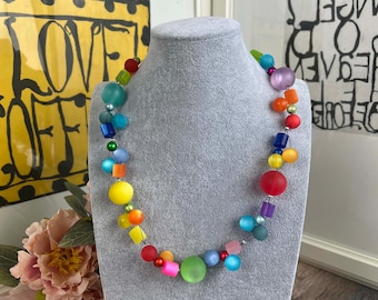 Geflochtene Polarlicht Perlen Damen Collier Sommer Halskette Regenbogen farben, Polariskette Länge 48 oder 55 cm, Personalisiert