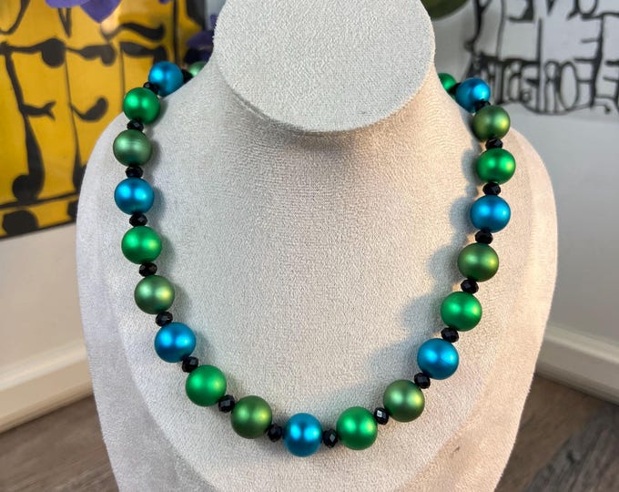 Women's Aluminum Bead Necklace, Green/Blue, Ø14mm Ocean, Bracelet, Men's Necklace, Length 46.00 cm, Unisex