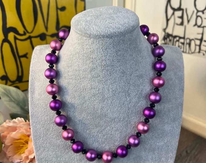 Anodized aluminum bead necklace for women, from 43 cm long, Ø14mm violet, violet, choker, bead, necklace, unisex