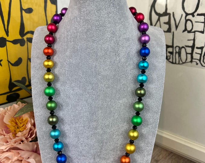 Women's necklace with anodized aluminum beads Ø14mm Rainbow, bracelet, choker, bead, rainbow, necklace, unisex