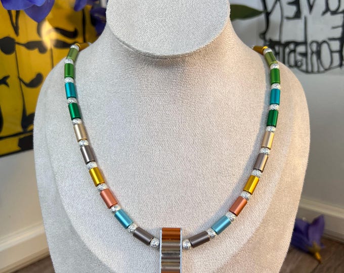 Women's necklace, aluminum roller chain, silver, 46 cm, unisex, pendant, aluminum band, four seasons, S-hook clasp, necklace, men's