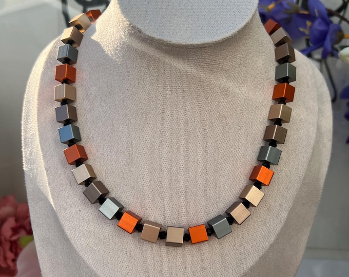 Women's necklace aluminum cube chain pink silver, men's chain, roller chain necklace anodized aluminum silver, cube chain 8 x 8 mm multicolor