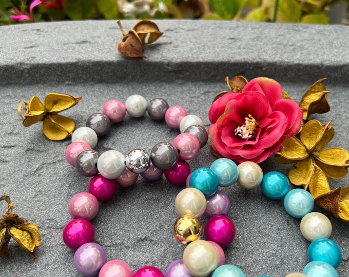 Polaris Beaded Bracelet, Miracle Beads 14 mm colorful made of beautifully bright 3D beads, striking bracelet, rainbow color, colorful