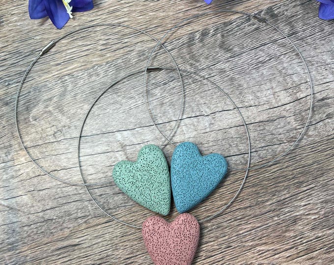 Women's Necklace Lava Heart Pendant Talisman Healing, Earth Stone, Lava Stone Pendant, Green Heart Natural Lava Stone, Stainless Steel Chain, Green