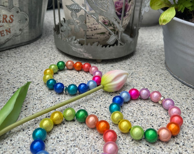 Women's Magic Pearls Rainbow Bracelet, Miracle Beads Ø 14 mm, brightly colored 3D beads, rainbow, colorful
