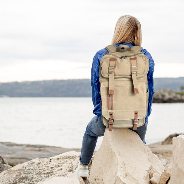 Backpack Mens, Personalised Backpack, Waxed Canvas School Backpack 15.6'' Laptop Backpack Unisex Backpack Weekender Backpack,Travel Backpack