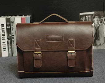 Personalised Messenger Bag Men, PU Leather Briefcase for Men
