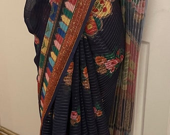Saree inspirowane Sabyasachi (ciemnoniebieskie) 1744
