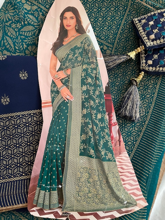 Party Wear Georgette Saree 950 Etsy Canada