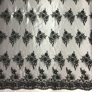 Black bridal lace hand sewn beaded embroidery faux diamond rhinestone wedding dress skirt 55 inch 7 colors available in our shop by the yard