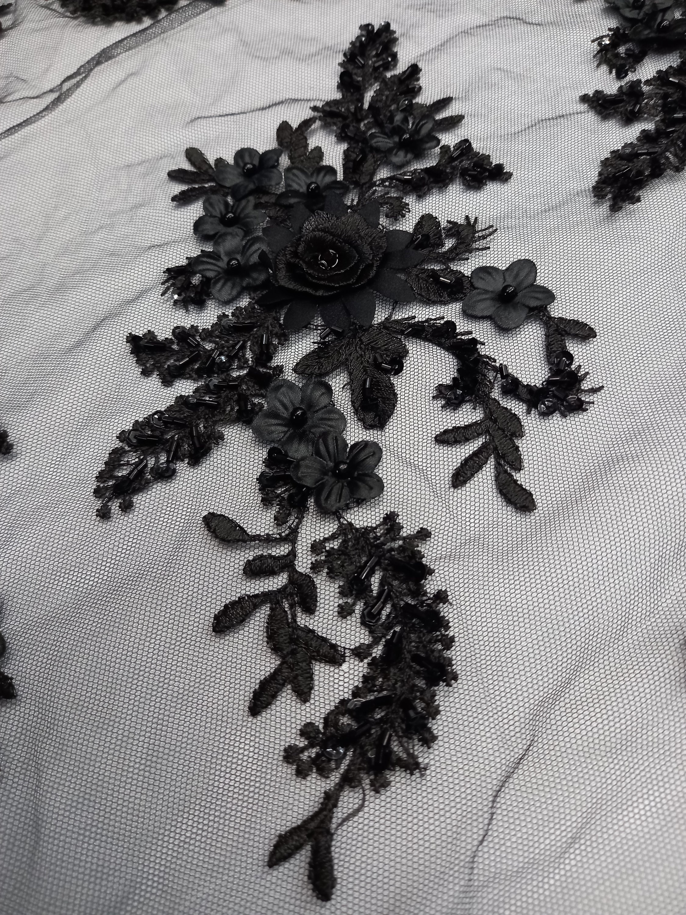 Black bridal lace hand sewn beaded embroidery faux diamond | Etsy