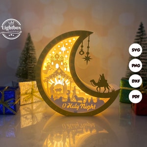 Nativité lune lanterne SVG - lanterne de Noël découpée en papier - lanterne en papier pour travaux manuels - modèle de découpe de papier - modèle de lanterne de Noël