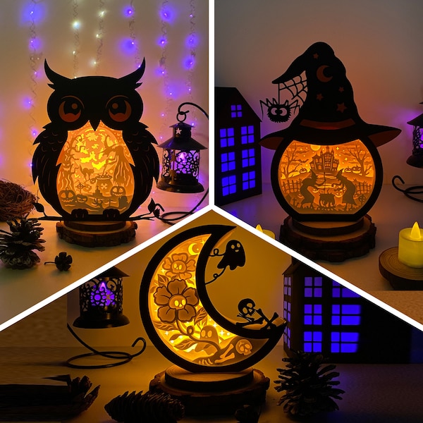 Pack 3 Halloween Mix 1 Shadow Box SVG For Cricut Projects DIY, Halloween Box Lantern For Halloween Decoration, Cutting Cricut