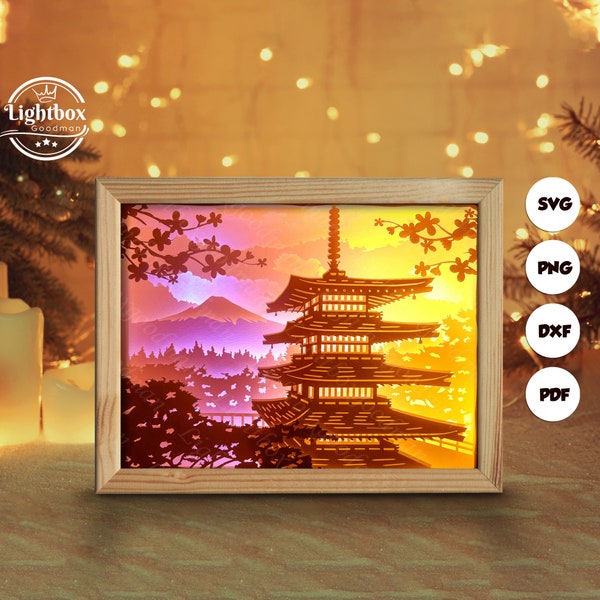 Japanese Pagoda paper cut light box template, shadow box, 3D papercut lightbox svg file DIY, cutting Cricut, svg template Cricut