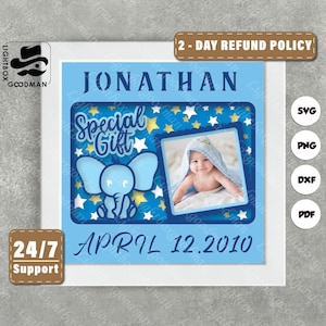 3d Baby Stats Boy Silhouette, Shadow Box Templates, Paper Cut, Files for cricut, for Silhouette, Laser Cut Files, 3d Layered Art