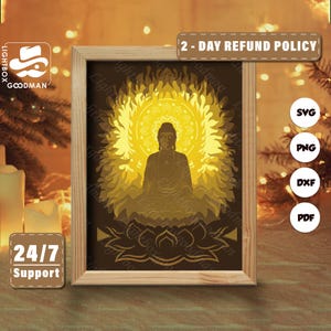 3d Buddha Silhouette, Shadow Box Templates, Paper Cut, Files for cricut, for Silhouette, Laser Cut Files, 3d Layered Art 2