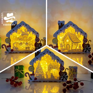 Pack 3 Gingerbread House Box Lantern SVG - Xmas Lantern Paper Cut - DIY Paper Lantern - Paper Cutting Template - Christmas Lantern Template