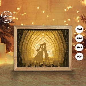 3D Hochzeit Silhouette, Schatten Box Vorlagen, Papierschnitt, Cricut-Dateien, für Silhouette, Laser Cut Files, 3D Layered Art