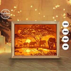 Silhouette d'éléphant 3D, modèles de boîte d'ombre, papier découpé, fichiers pour cricut, pour silhouette, fichiers découpés au laser, art en couches 3D