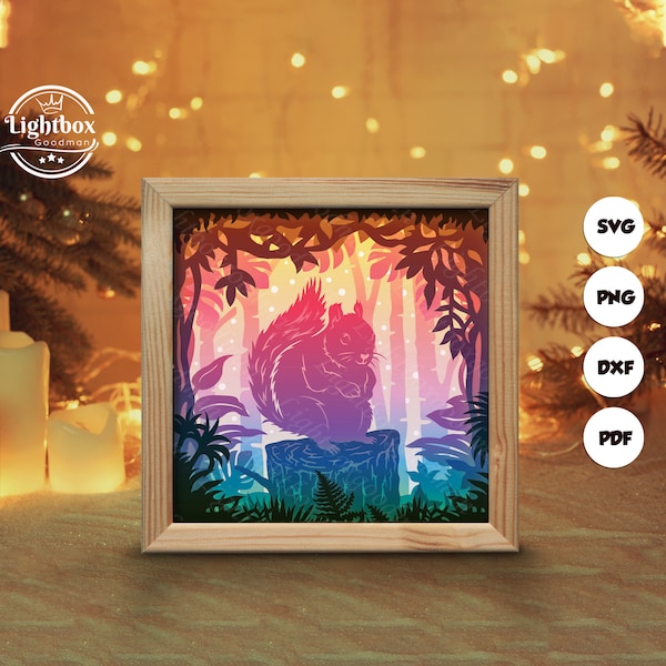 Squirrel Shadow Box Files, Paper Cut Light Box Template Files, Shadow Box Paper Cut, 3D Papercut Light Box SVG File DIY, Cutting Cricut