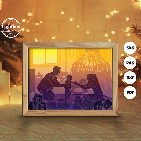 Family 2 Shadow Box Files, Paper Cut Light Box Template Files, Shadow Box Paper Cut, 3D Papercut Light Box SVG File DIY, Cutting Cricut