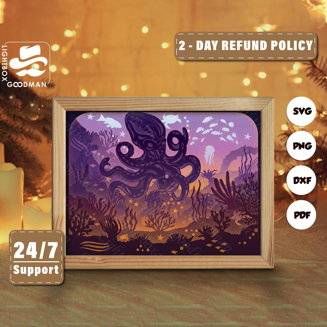 3d Octopus Silhouette, Shadow Box Templates, Paper Cut, Files for ...