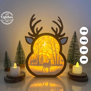 Lanterne de Noël cerf renne SVG - lanterne de Noël découpée en papier - lanterne en papier pour travaux manuels - modèle de découpe de papier - modèle de lanterne de Noël 2