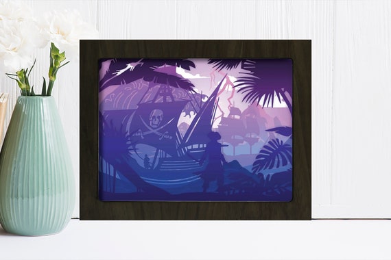 Download Pirate Ships 1 Paper Cut Light Box Template Files Shadow Box Etsy