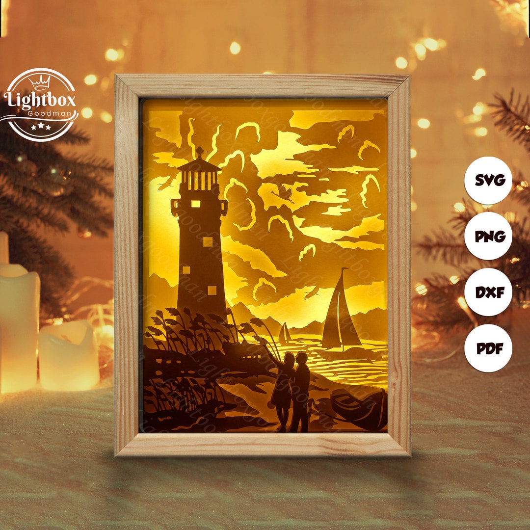 Lighthouse 5 Shadow Box Files, Paper Cut Light Box Template Files ...