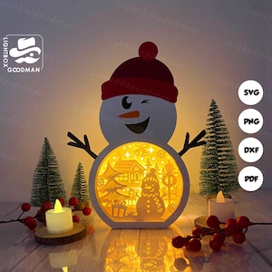 Christmas Snowman 2 Lantern SVG - Christmas Lantern Paper Cut - DIY Paper Lantern - Paper Cutting Template - Christmas Lantern Template