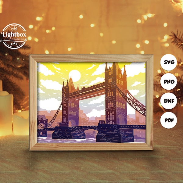 Tower Bridge Shadow Box Files, Paper Cut Light Box Template Files, Shadow Box Paper Cut, 3D Papercut Light Box SVG File DIY, Cutting Cricut