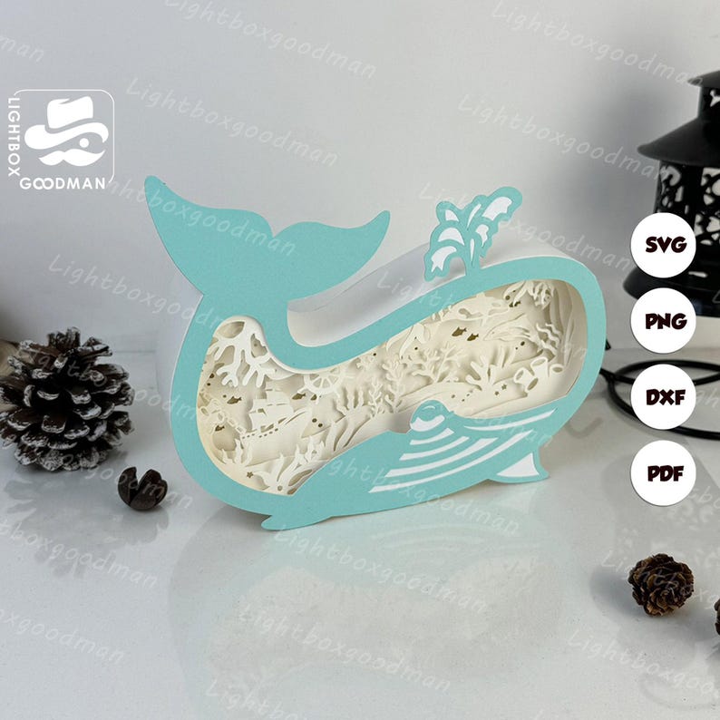 Seabed Whale Box Lantern SVG: DIY Paper Cut Template (digital Download ...