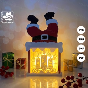 Xmas Candles Santa Box Lantern SVG - Christmas Lantern Paper Cut - DIY Paper Lantern - Paper Cutting Template - Christmas Lantern Template