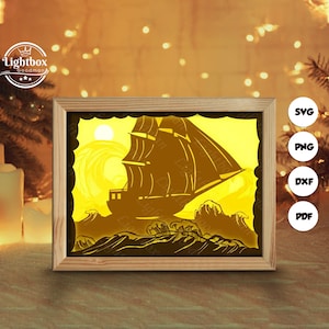 Silhouette 3D di "Across The Sea", modelli per Shadow Box, carta tagliata, file per Cricut, per Silhouette, file tagliati al laser, arte a strati 3D