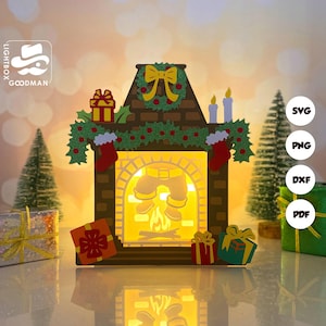Santa Fireplace Box Lantern SVG - Christmas Lantern Paper Cut - DIY Paper Lantern - Paper Cutting Template - Christmas Lantern Template