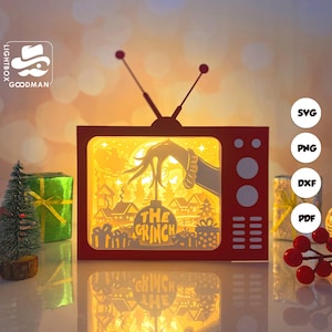 Xmas Television Box Lantern SVG - Christmas Lantern Paper Cut - DIY Paper Lantern - Paper Cutting Template - Christmas Lantern Template