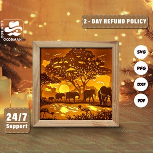 3d Elephant Silhouette, Shadow Box Templates, Paper Cut, Files for cricut, for Silhouette, Laser Cut Files, 3d Layered Art 1