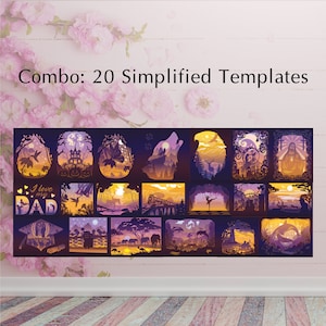 Combo 20 Simple Paper cut light box template, shadow box, 3D papercut lightbox svg file DIY, cutting Cricut, svg template Cricut