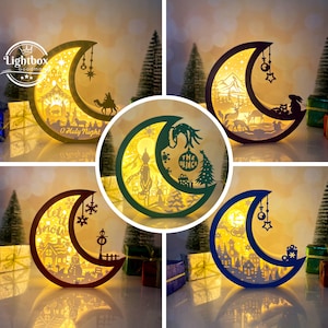 Pack 5 Weihnachten Mond Laterne SVG - Weihnachtslaterne Papierschnitt - DIY Papierlaterne - Papierschnitt Vorlage - Weihnachtslaterne Vorlage