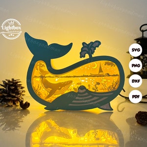 Linterna de caja de ballena SVG - Corte de papel para linterna de animal - Linterna de papel DIY - Plantilla de corte de papel - Plantilla de linterna de animal