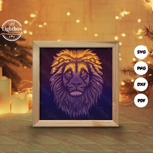 Silhouette 3D de portrait de lion, modèles de boîte d'ombre, papier découpé, fichiers pour cricut, pour la silhouette, fichiers découpés au laser, art en couches 3D